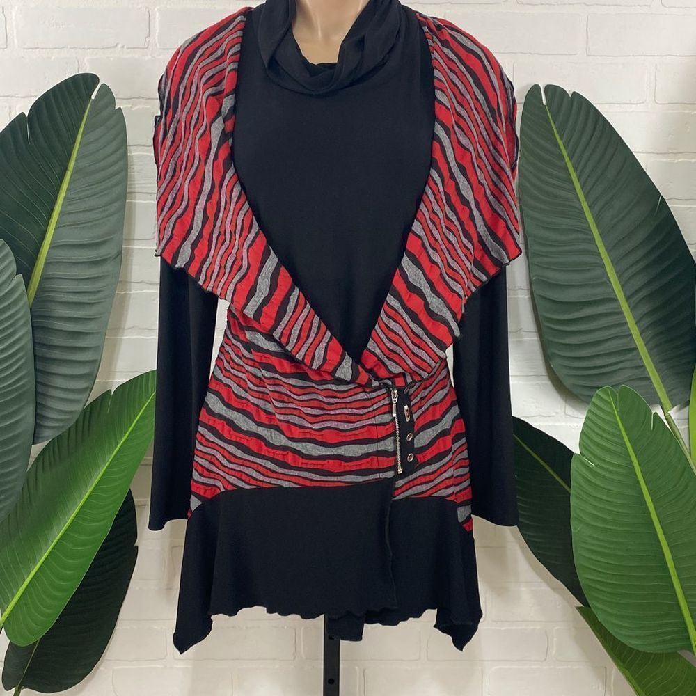 Bali black and red mock cowl neck tunic